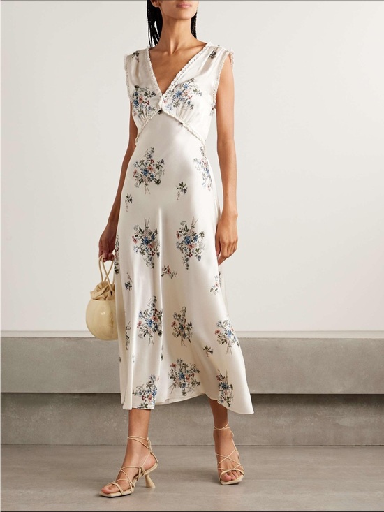 Doen Dresses & Skirts - Doen Cream Floral V-Neck Midi Dress
